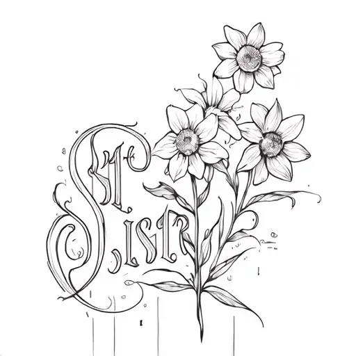 Dafodill Flower Growing Out Of The Word Sister