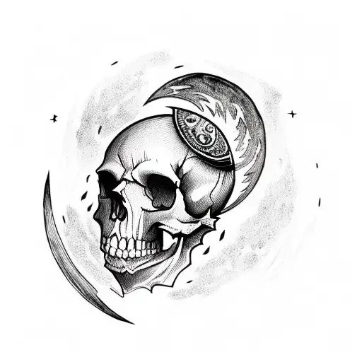 Skull With Moon On Fire In Background