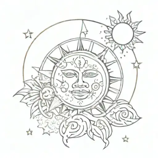 Sun And Moon With Faces
