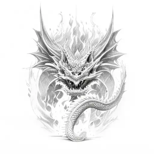 Dragon Whit Flames