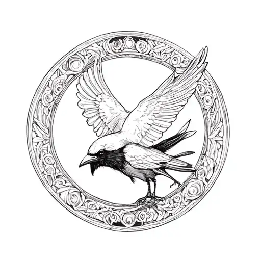 Raven And A Dove Creating A Circle Shape