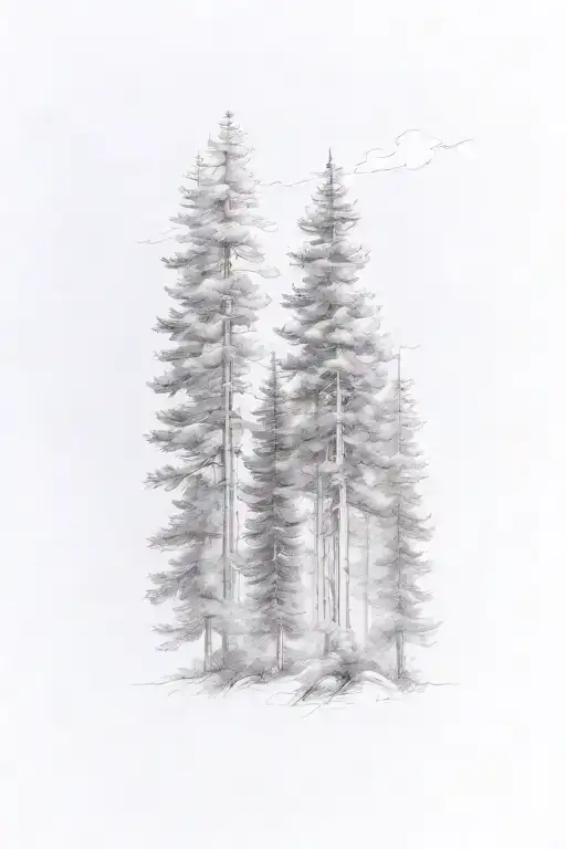 One Pine Tree In Cloudy Forest
