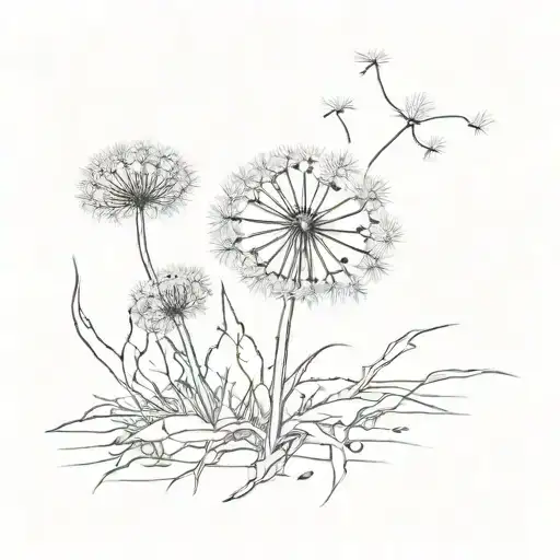 Dandelion Growing From Sidewalk Crack Combinated