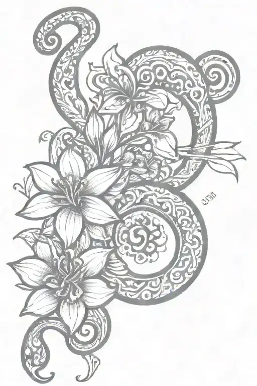 Henna Style Tattoo Featuring An Alstroemeria Flower And The Ohm Symbol