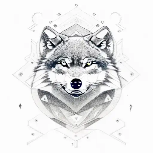 Sketch-style Representation Of A Wolf Adorned With Egyptian Symbols