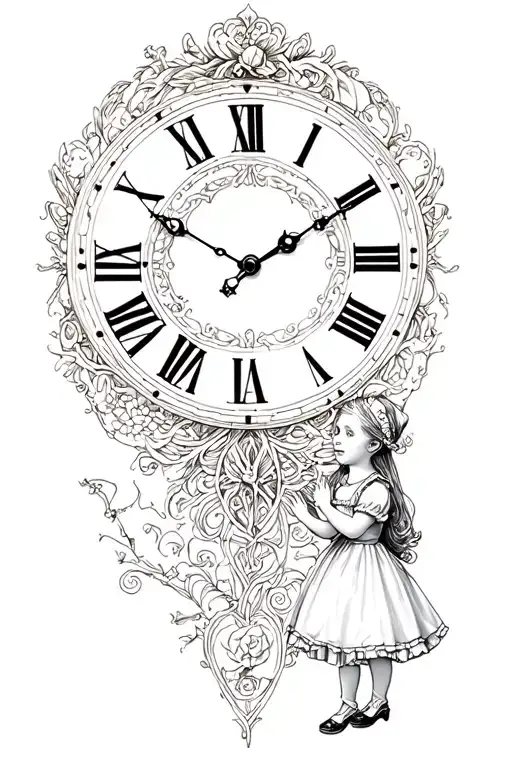 Clock And Child In Alice In Wonderland