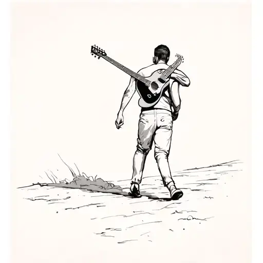 Man Walking Away Wearing A Guitar On His Back