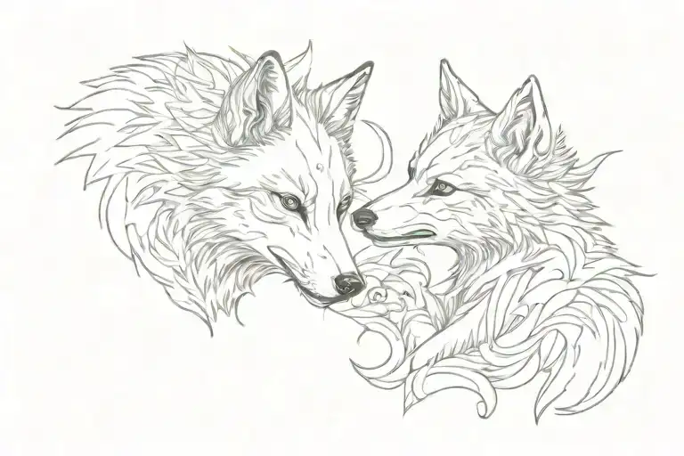 Baby Wolf And Fox Play