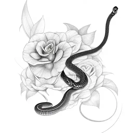 Snake Twirling Up A Flower