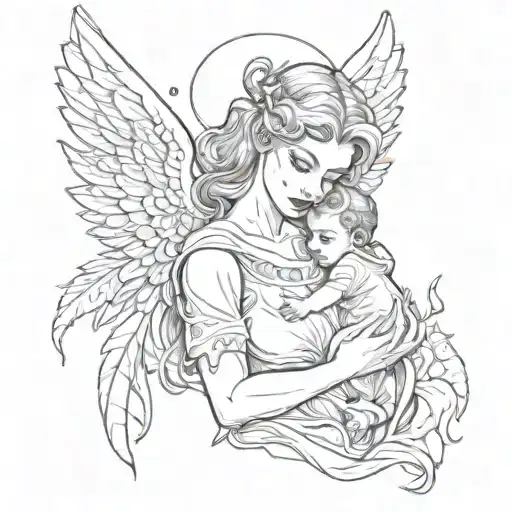 Sexy Devil Woman Holding Angel Baby