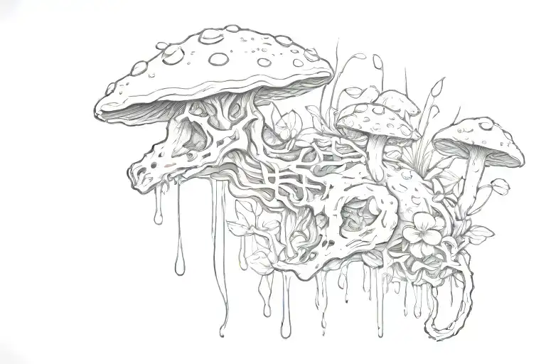 Dead Decaying Animal With Mushrooms Growing Out Of It