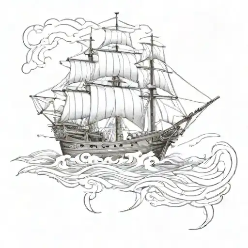 Pirate Ship Sailing Through A Sea