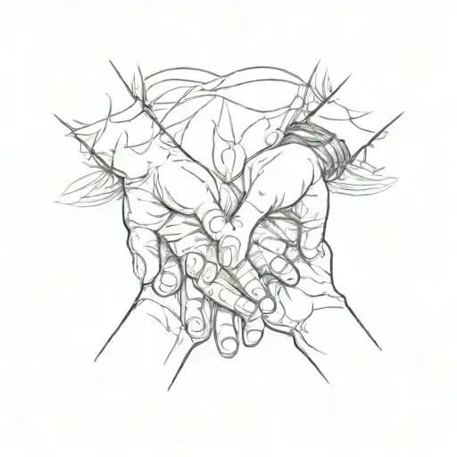 Father And A Mother Holding Hands 2 Daughters Holding Hands