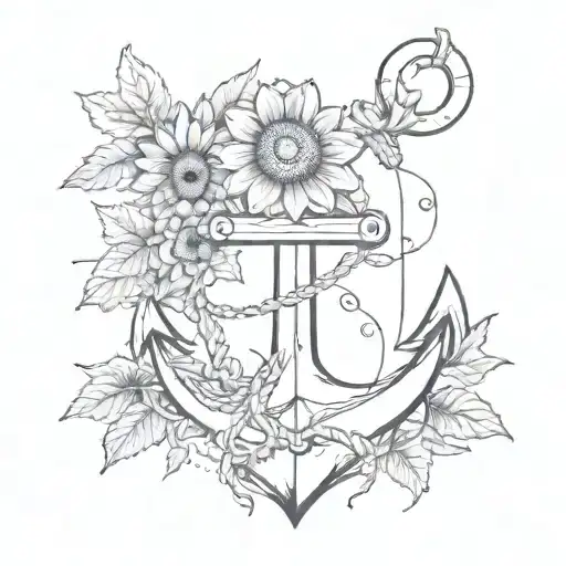 Dainty Anchor With One Small Sunflower Inside The Anchor