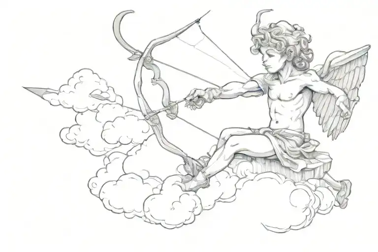 Cupid On A Cloud With A Bow And Arrow And Face Of A Criminal
