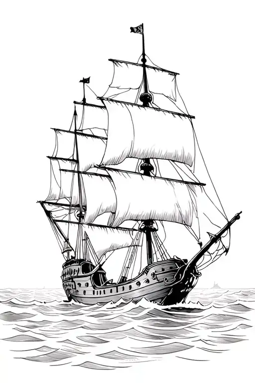 Pirate Ship Sailing Through A Sea