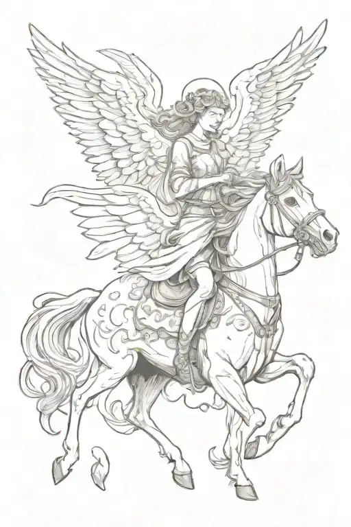 Angel Riding Horse Holding Baby Angel