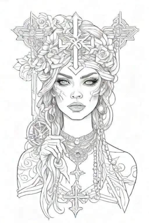 Chicano Beautiful Girl With Blue Eyes With A Cross In Her Hand