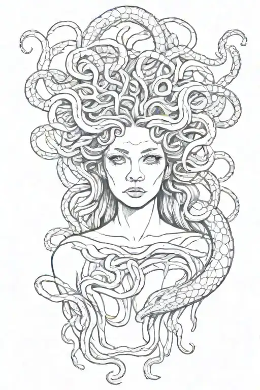 Medusa Head On Back With Snakes Go Under Breast