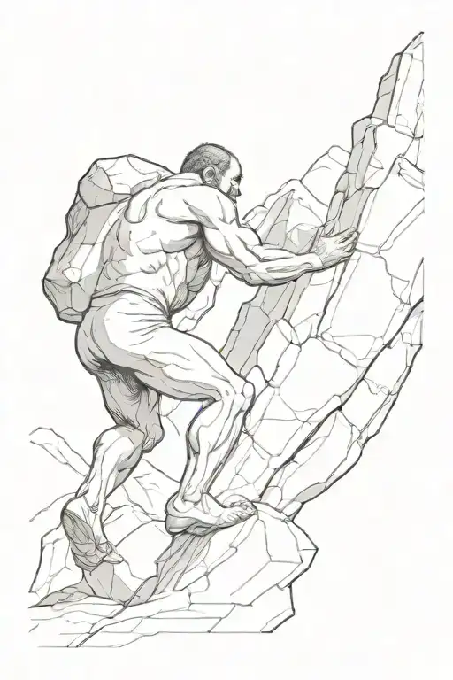 Sisyphus Pushing A Rock Up A Mountain