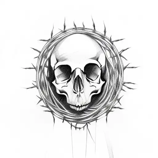 Beautiful Witch Holding A Skull Wrapped In Barbed Wire