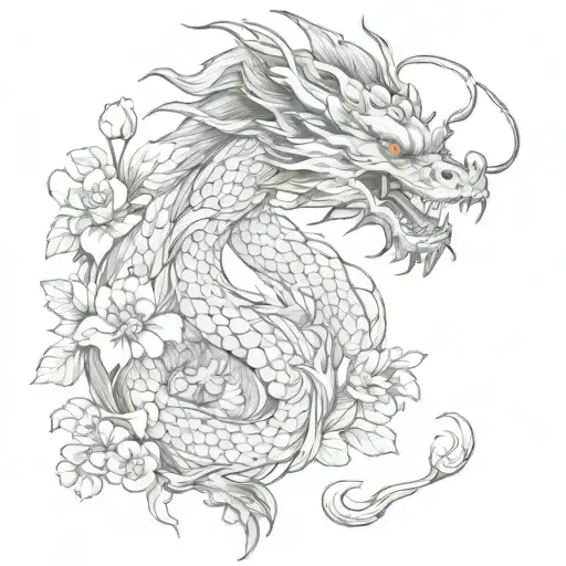Full Chinese Dragon With Flowers