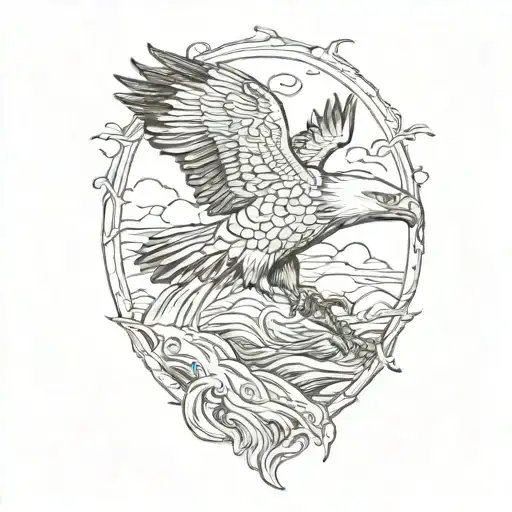 Eagle Catching Salmon Jumping