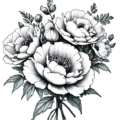 Peonies Poppy Honeysuckle Floral Bouquet