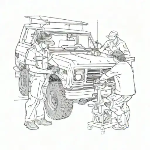 Father And Son Mechanics Working On 1989 Ford Bronco