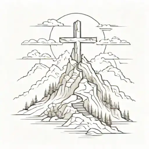 A Cross On Top Of A Small Mountain