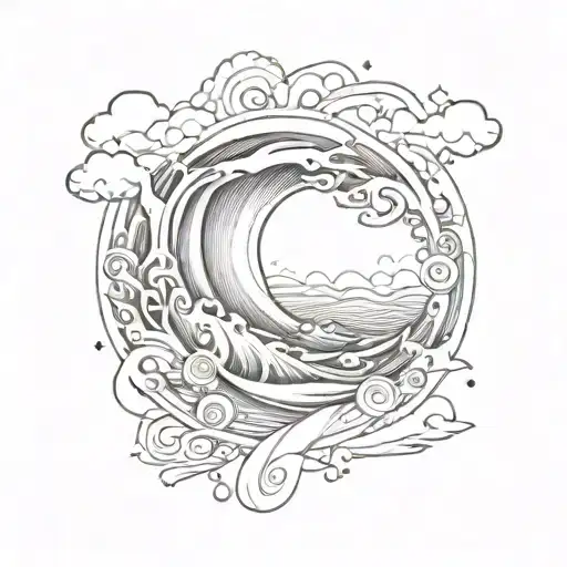 Abstract Wave Design Incorporating Sun Rays