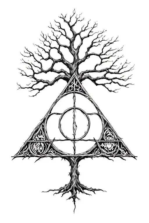 Deathly Hallows With Knowledge Tree Growing