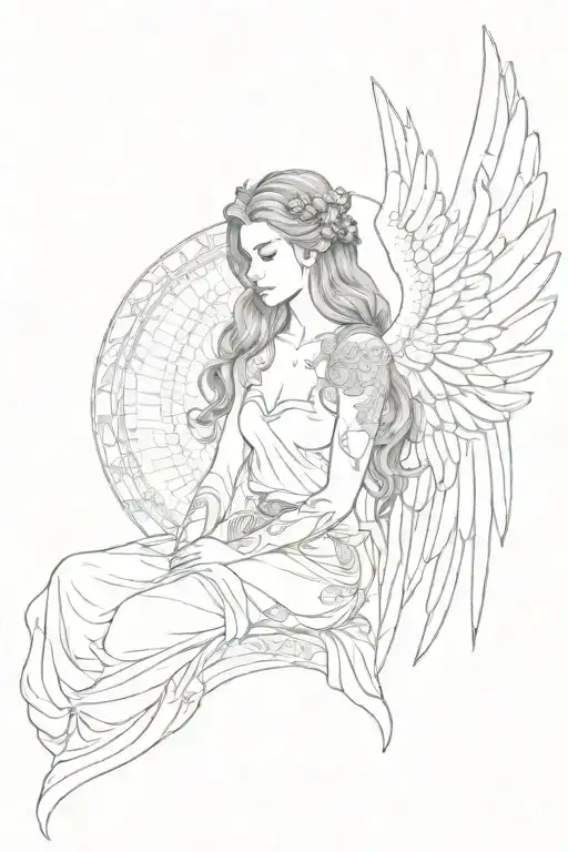 Seraphim Angel With Six Wings Sitting Looking Beautiful Woman