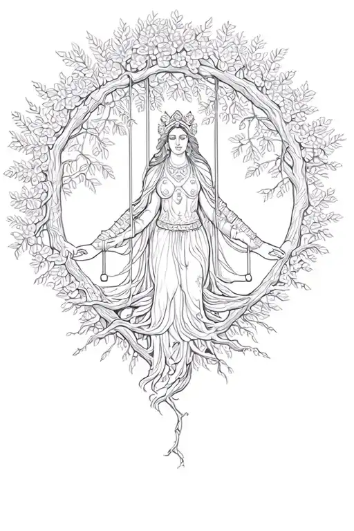 Tree Of Life With Swing And A Goddess On It