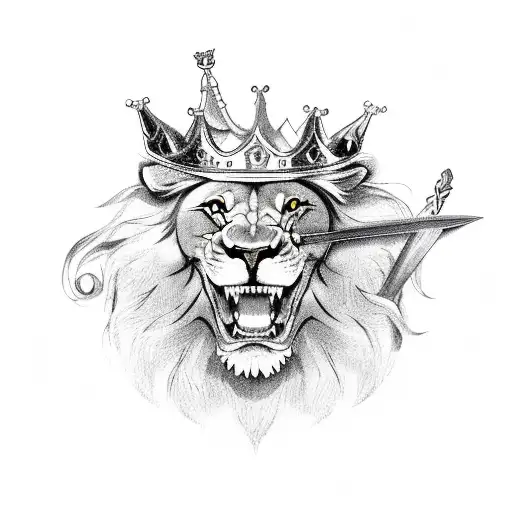 Lion Skull With Crown And Sword In His Hand