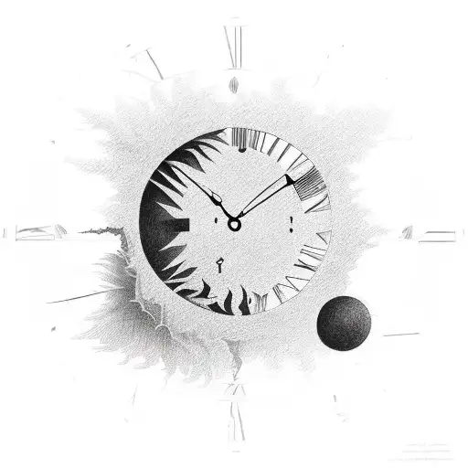 A Circle Coclock On The Bottom Half Combined With A Setting Sun On The Top Half