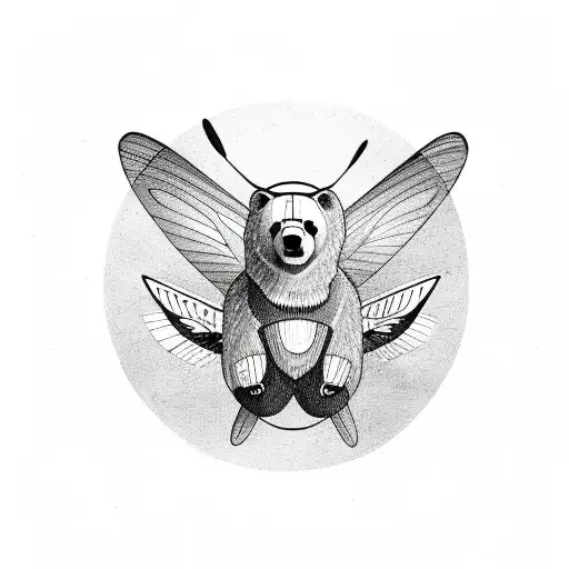 Mexican Bear With A June Bug And Hummingbird