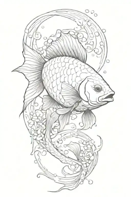 Coloful Single Huge Koifish Swimming In A Sea