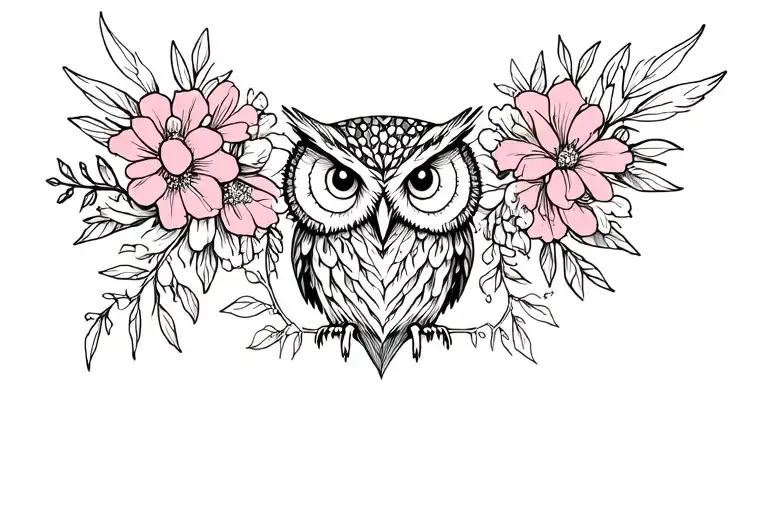 Screech Owl Surrounded By Flowers Associated With Hades And Persephone