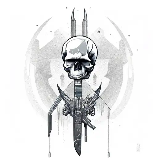 Skull With Knives In Cyberpunk Style