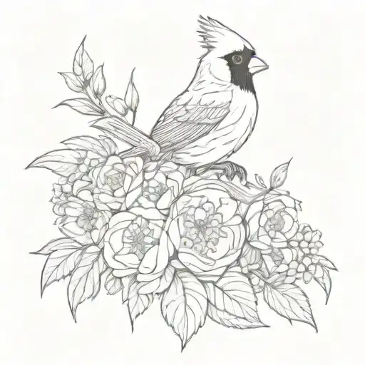 Cardinal Bird With John Deere And Flowers Intertwined