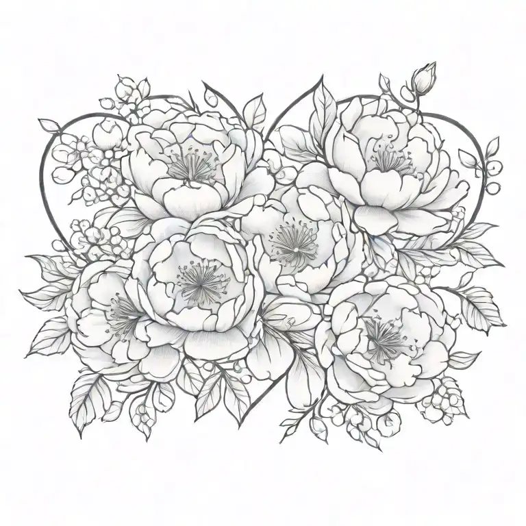 Peonies With Cherry Blossoms And Hearts