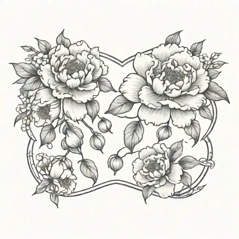 Peonies With Cherry Blossoms And Hearts