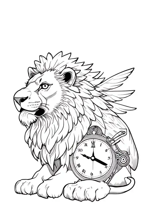 Lion Basking In Sun With Polish Eagle With Clock Face With Motorcycle Engine