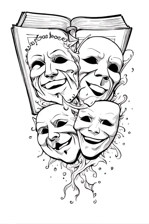 Drama And Comedy Masks Coming Out Of A Holy Bible