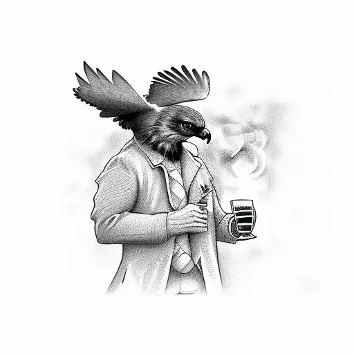 Cartoon Hawk Drinking Beer And Smoking