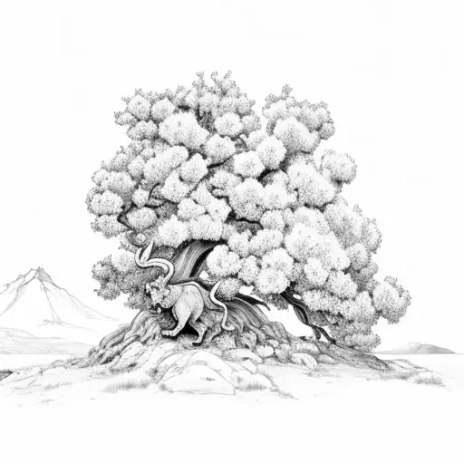 Juniper Tree With Lion In Branches With Sierra Nevada Mountains In The Background