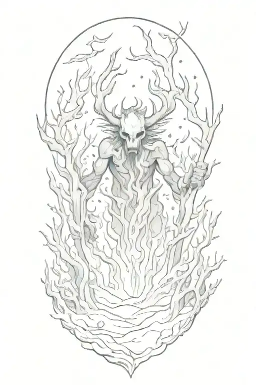 Demon Buried In Snow With Burning Trees