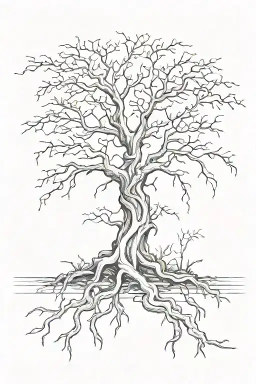 Tree And Roots And Lines Connecting Various