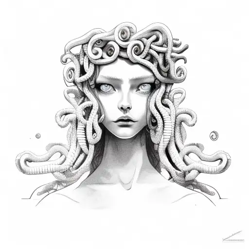 Medusa Standing Behind Girl Protecting Her